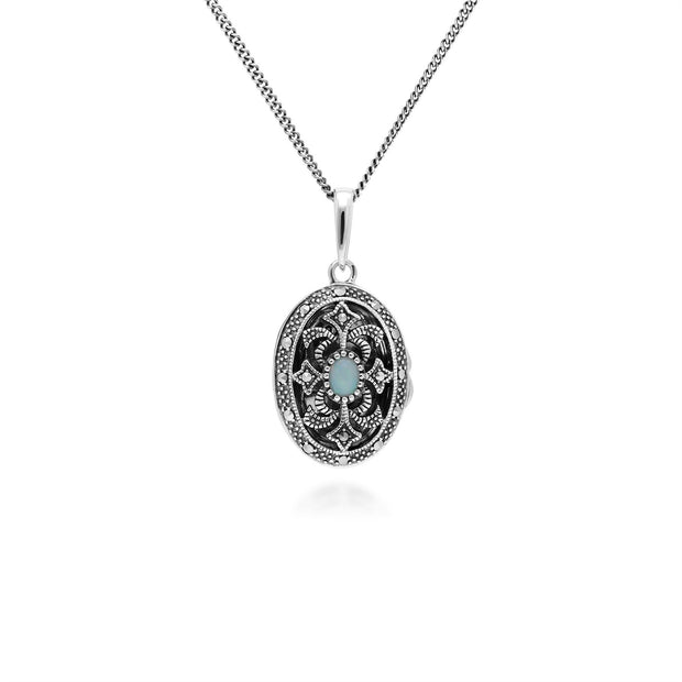 Collana portafoto in stile Art Nouveau in argento 925 opale ovale