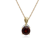 Collanaciondolo con granato rotondo in oro giallo da 9 ct e bacio con diamanti su catena da 45 cm