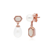 Orecchini pendenti asimmetrici con perle moderne in argento 925 placcato oro rosa perla e opale