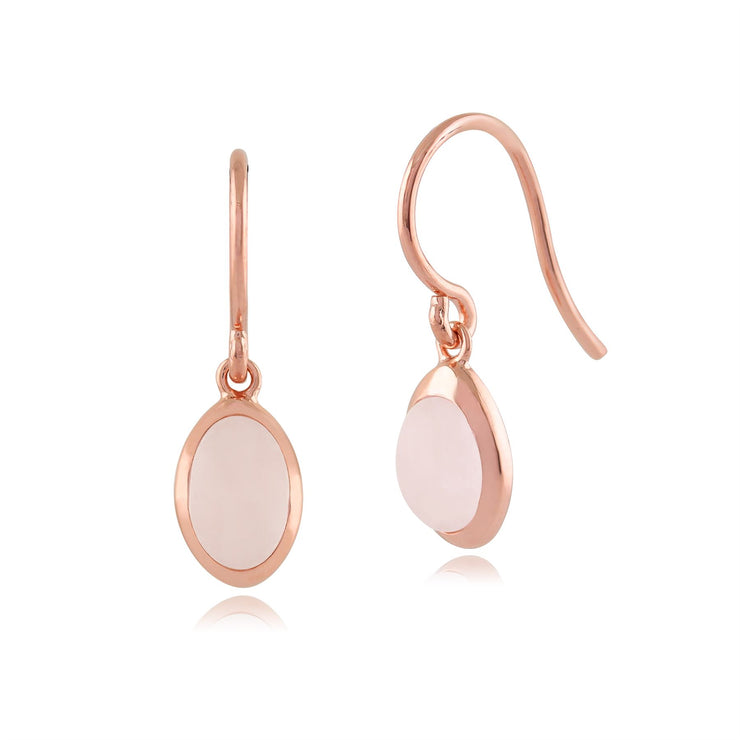 Orecchini pendenti e pendenti Classico argento 925 placcato oro giallo con castone ovale al quarzo rosa