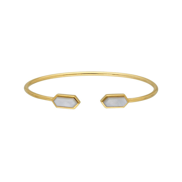 Bracciale rigido geometrico in argento 925 placcato oro con madreperla