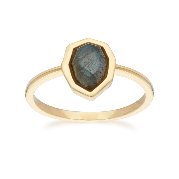 Anello irregolare con gemma B. Labradorite in argento 925 placcato oro