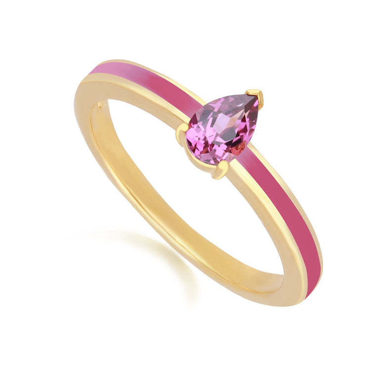 Anello valzer siberiano smalto rosa e rodolite in argento dorato con oro fino