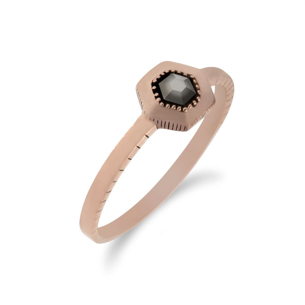 Gemondo Anello da donna con motivo esagonale in marcasite in argento sterling placcato oro rosa - 0