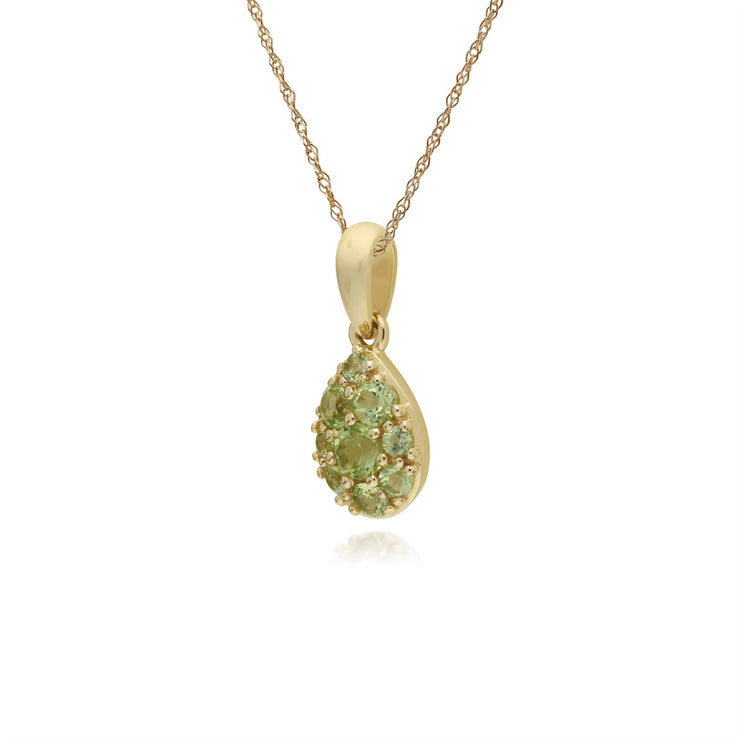 Pendente con montatura a pera in oro giallo da 9 ct con peridoto su catena da 45 cm