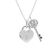 Classico ciondolo con lucchetto a cuore in argento 925 e grandi ciondoli con perle chiave