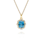 Classico pendente in oro giallo 375 con topazio blu London e diamante lux