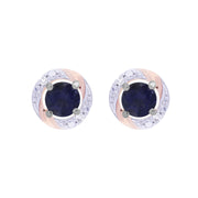 Orecchini a bottone classici in Iolite in oro bianco 375 con diamanti e orecchini con diamanti rotondi