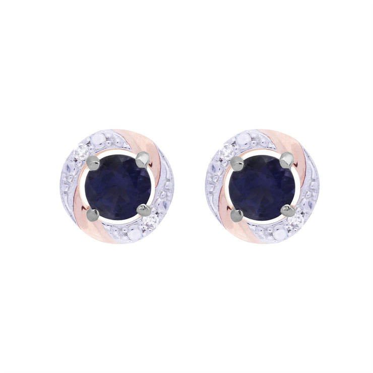 Orecchini a bottone classici in Iolite in oro bianco 375 con diamanti e orecchini con diamanti rotondi