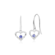 s Orecchini a cuore aperto con tanzanite e diamanti unici in oro bianco da 9 ct