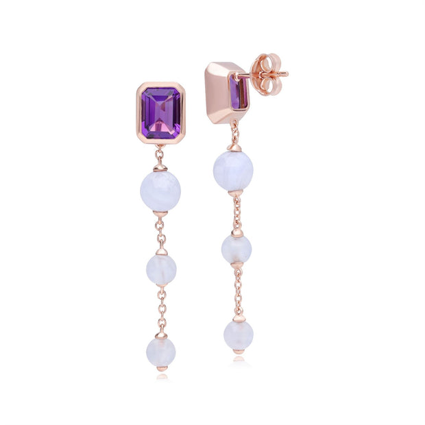 Boucles d'Oreilles Pendantes ECFEW™ 'The Unifier' Améthsyte et Agate Bleue