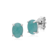 Classico bracciale e orecchini a lobo ovali in amazzonite in argento 925