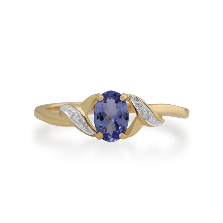 Anello Gemondo con tanzanite, anello con tanzanite in oro giallo da 9 ct e diamanti da 0,48 ct