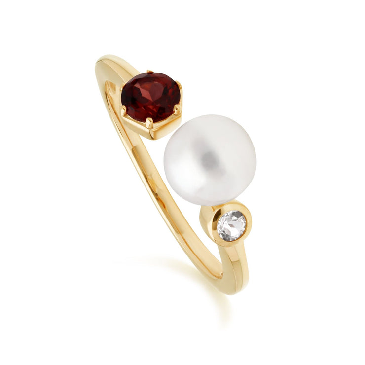 Anello aperto con perla moderna Argento 925 placcato oro Perla, granato e topazio
