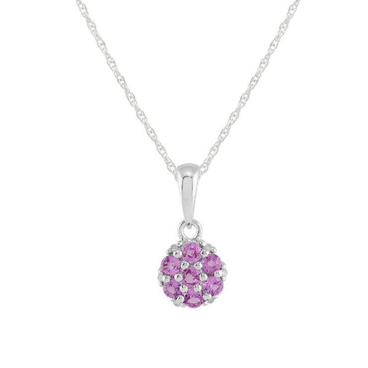 Ciondolo e orecchini a cerchio floreali in argento 925 con zaffiro rosa e diamanti