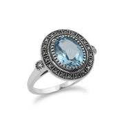 Anello in argento Gemondo con topazio azzurro e marcasite in stile antico