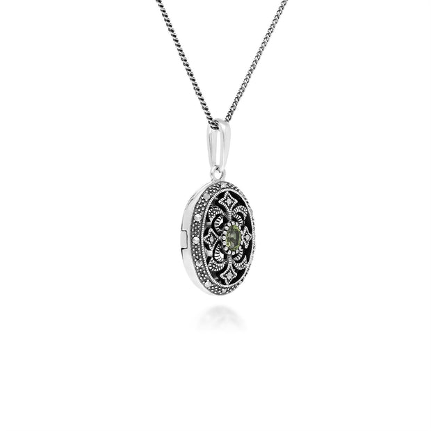 Collana portafoto in stile Art Nouveau in argento 925 con peridoto ovale