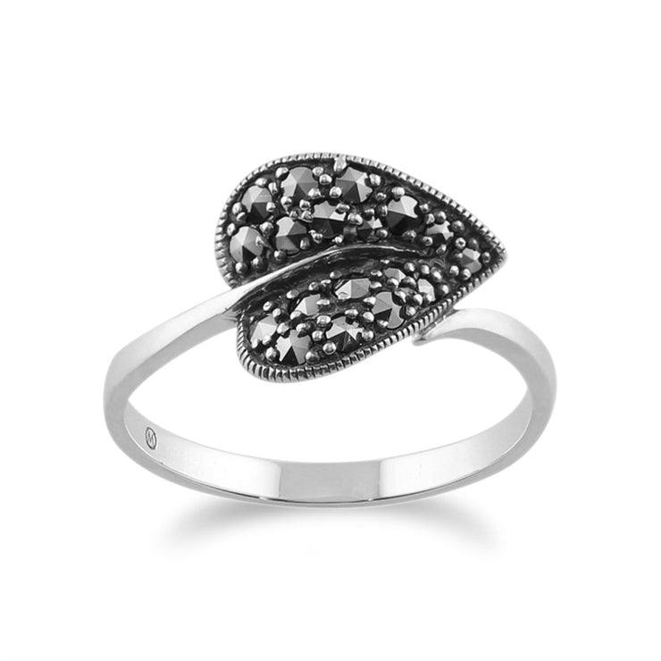 Anello con foglia in MARCASSITE IN ARGENTO STERLING ART NOUVEAU da 0,4 ct
