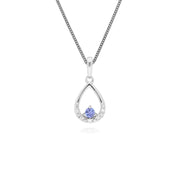 Ciondolo unico con tanzanite e diamanti a forma di pera, in oro bianco da 9 ct, su catena da 45 cm