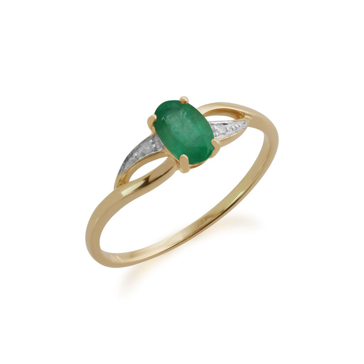 Anello Gemondo con smeraldo, anello in oro giallo da 9 ct con smeraldo da 0,47 ct e anello con diamanti