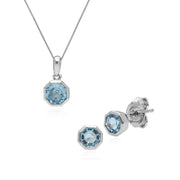 Ciondolo e orecchini geometrici in argento 925 con topazio blu ottagonale