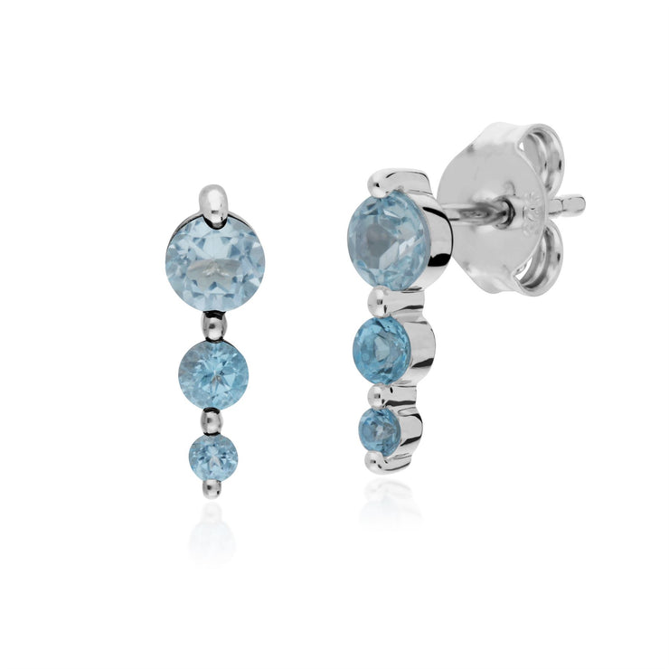 Orecchini classici con tre pietre e anello in argento 925 con topazio azzurro