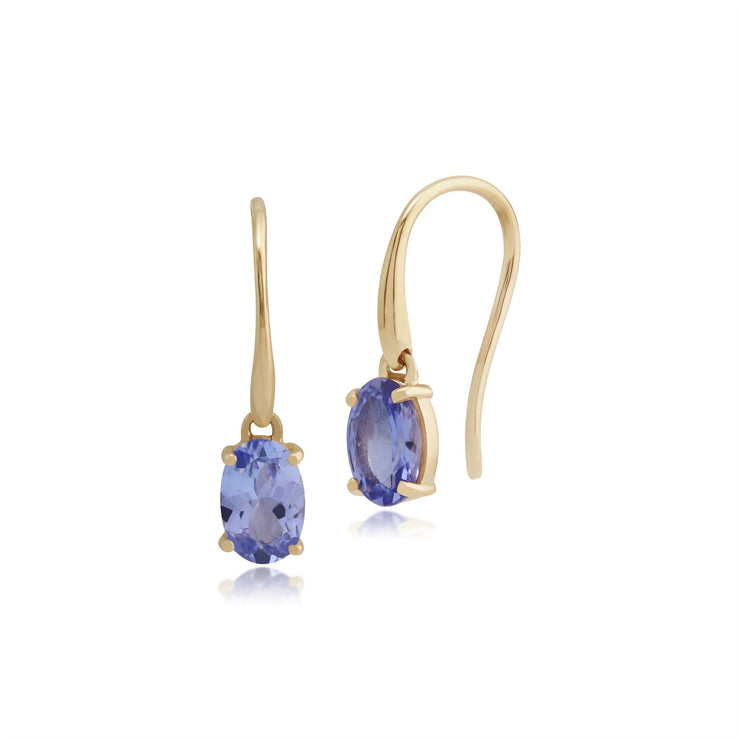 Orecchini pendenti con montatura ovale in tanzanite in oro giallo 375