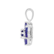 Ciondolo e orecchini con perno floreale a grappolo di tanzanite in argento 925