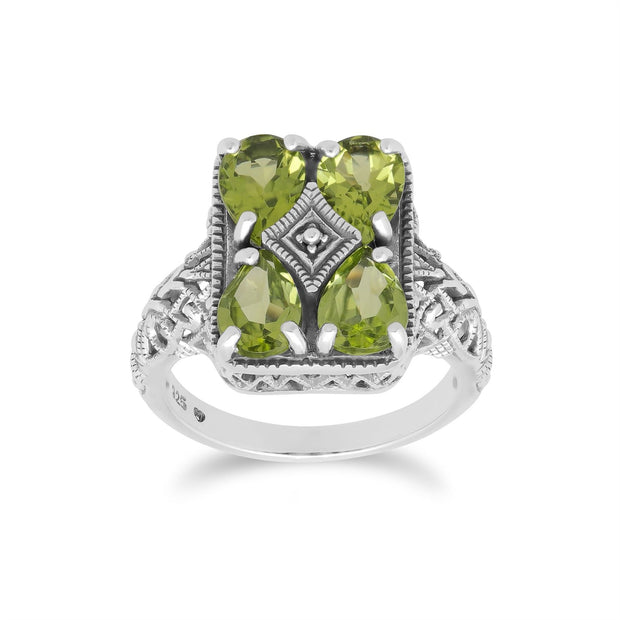 Anello in stile Art Nouveau in argento 925 con peridoto