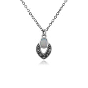Orecchini a lobo e collana in stile Art Déco Argento 925 ovale, opale e marcasite