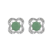 Orecchini a bottone classici in giada 375 in oro bianco e rivestimento per orecchie con fiori di diamanti