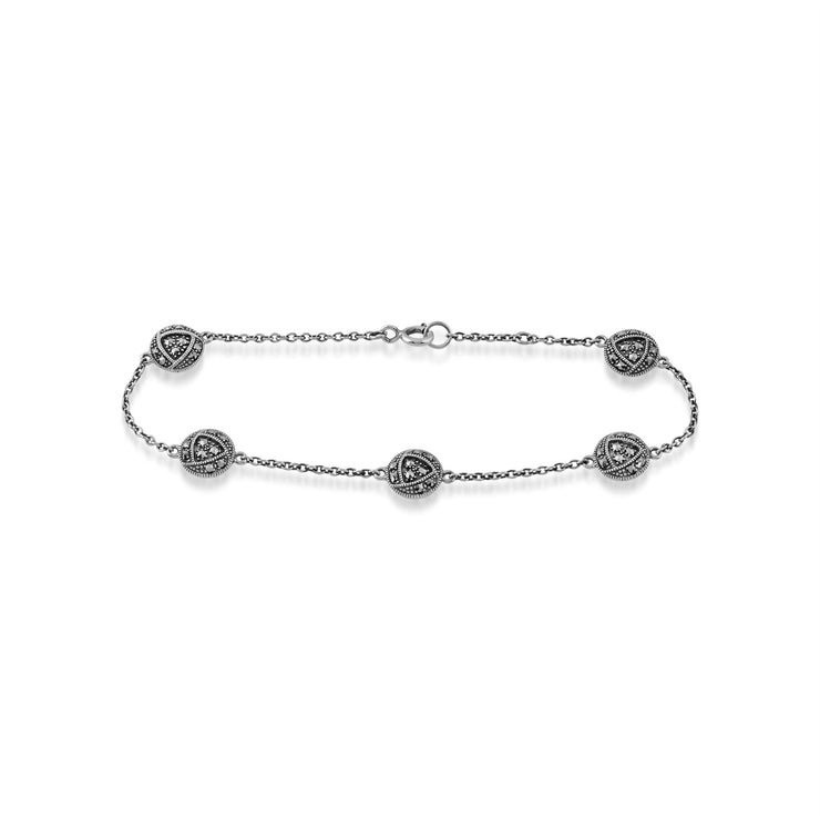 Ciondolo e bracciale stile Rennie Mackintosh in argento 925 con marcasite rosa Glasgow rotonda