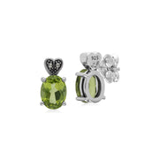 Orecchini con peridoto, orecchini a bottone ovali con peridoto e marcasite in argento sterling