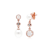Orecchini pendenti asimmetrici con perle moderne Argento 925 placcato oro rosa Perla, pietra di luna e topazio