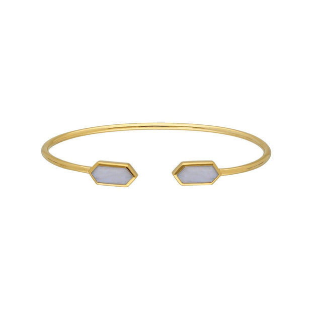 Bracciale rigido geometrico in argento 925 placcato oro con agata blu