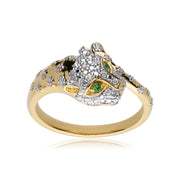 Anello ghepardo ECFEW™ 'The Unifier' in oro giallo 375 con tsavorite e diamante