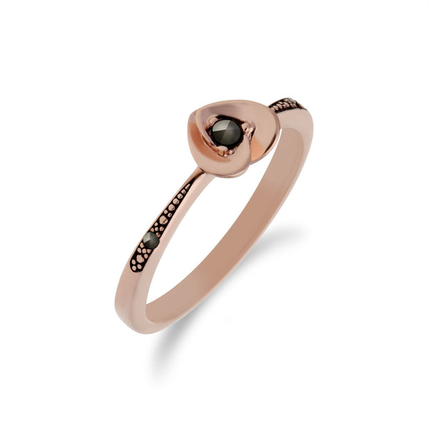 Gemondo Anello da donna con design a cuore in marcasite in argento sterling placcato oro rosa - 0