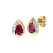 Orecchini con rubini, orecchini classici in oro giallo da 9 ct con rubini e diamanti a forma di pera