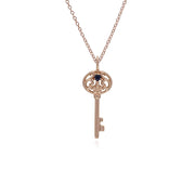Classico ciondolo con lucchetto a cuore intrecciato in argento 925 placcato oro rosa e grandi ciondoli con chiave in zaffiro