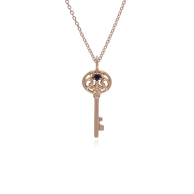 Classico ciondolo con lucchetto a cuore intrecciato in argento 925 placcato oro rosa e grandi ciondoli con chiave in zaffiro