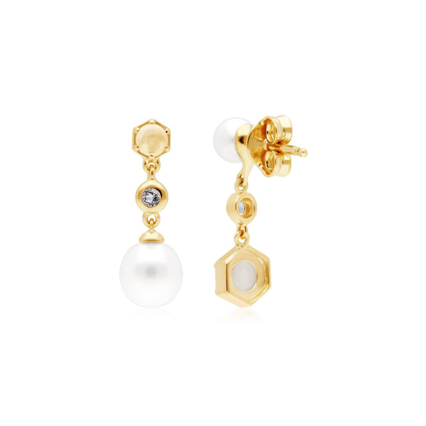 Orecchini pendenti asimmetrici con perle moderne Argento 925 placcato oro Perla, opale e topazio