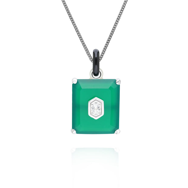 Ciondolo Grand Deco in smalto nero, calcedonio verde e topazio in argento sterling