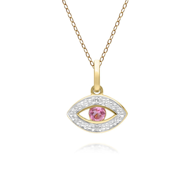 ECFEW™ Evil Eye Delicata Tormalina Rosa e Pendente con Diamanti in Oro Giallo 375