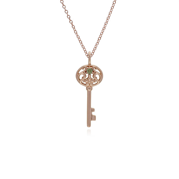 Ciondolo classico con lucchetto a cuore in argento 925 placcato oro rosa e grandi ciondoli con chiave di peridoto