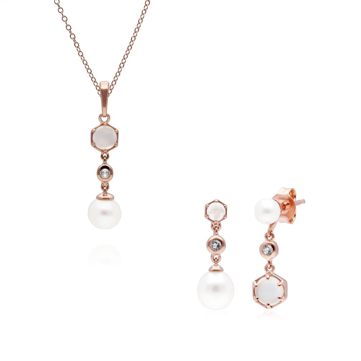 Pendenti e orecchini pendenti con perle moderne Argento 925 placcato oro rosa Pietra di luna, topazio e perla