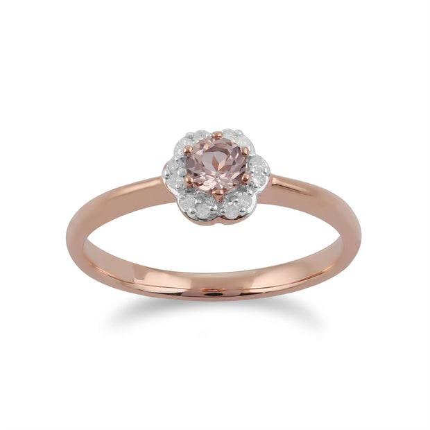 Anello Gemondo con Morganite, anello con fiore di Morganite e diamanti in oro rosa da 9 ct da 0,18 ct
