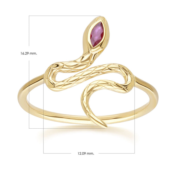 Anello serpente con rubino ECFEW™ in oro giallo 9k