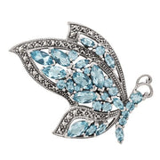 Spilla Farfalla Volante Stile Art Nouveau Argento 925 Topazio Azzurro e Marcasite