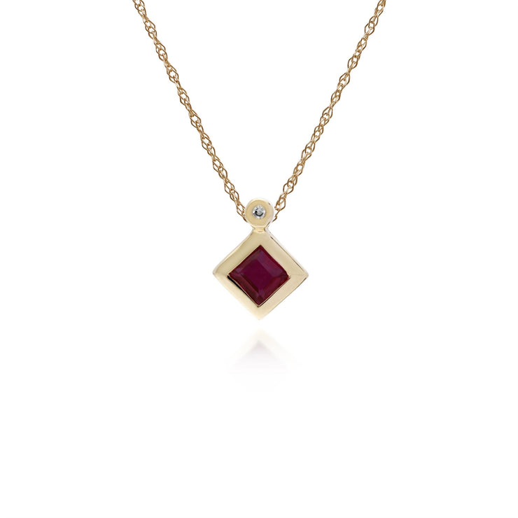 Collana con rubini, pendente in oro giallo con rubini da 9 ct e diamanti su catena da 45 cm
