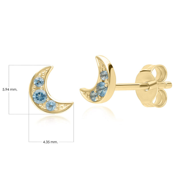 Orecchini a lobo Lune Night Sky in oro giallo da 9 ct con topazio blu London